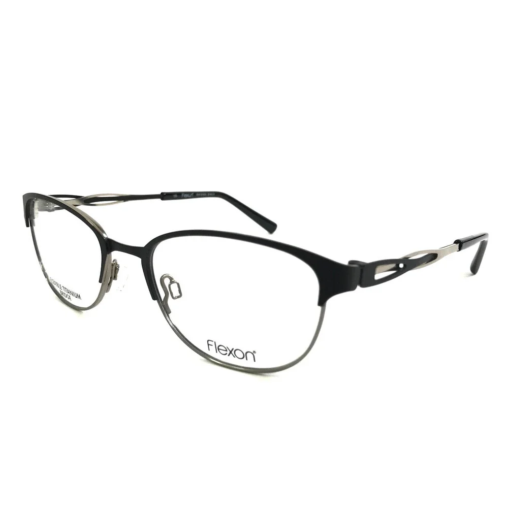 Flexon Eyeglasses Frames CLAUDETTE 001 Black Gold Cat Eye Full Rim 52-18-135
